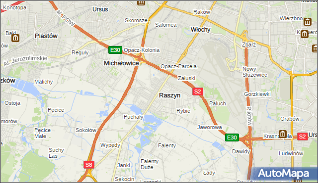 mapa Raszyn powiat pruszkowski, Raszyn powiat pruszkowski na mapie Targeo