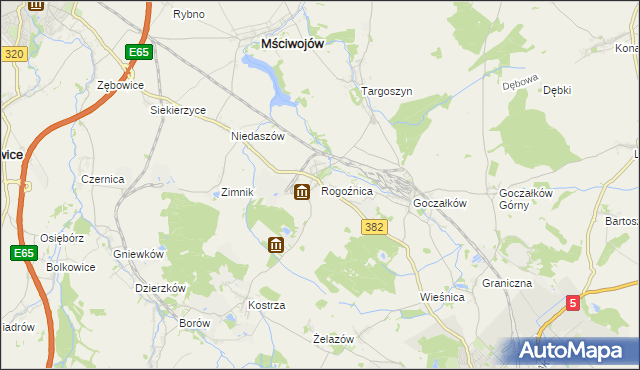 mapa Rogoźnica gmina Strzegom, Rogoźnica gmina Strzegom na mapie Targeo