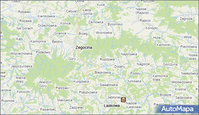 mapa Rozdziele gmina Żegocina, Rozdziele gmina Żegocina na mapie Targeo