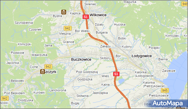 mapa Rybarzowice, Rybarzowice na mapie Targeo