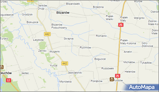 mapa Rychnów gmina Blizanów, Rychnów gmina Blizanów na mapie Targeo