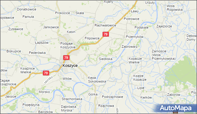 mapa Siedliska gmina Koszyce, Siedliska gmina Koszyce na mapie Targeo