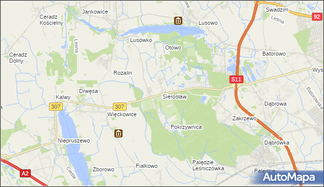 mapa Sierosław gmina Tarnowo Podgórne, Sierosław gmina Tarnowo Podgórne na mapie Targeo