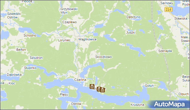 mapa Skoczkowo gmina Kościerzyna, Skoczkowo gmina Kościerzyna na mapie Targeo