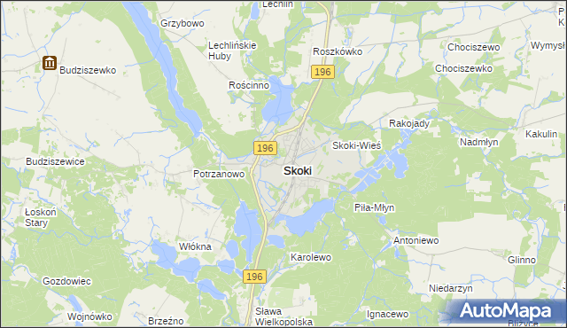 mapa Skoki powiat wągrowiecki, Skoki powiat wągrowiecki na mapie Targeo