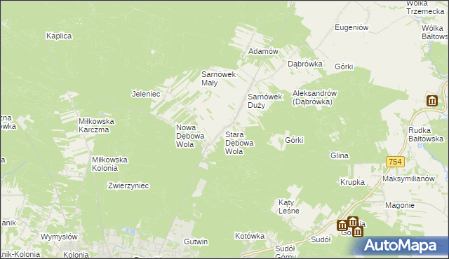 mapa Stara Dębowa Wola, Stara Dębowa Wola na mapie Targeo