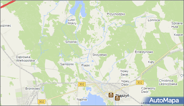 mapa Strzyżewo gmina Zbąszyń, Strzyżewo gmina Zbąszyń na mapie Targeo