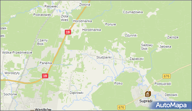 mapa Studzianki gmina Wasilków, Studzianki gmina Wasilków na mapie Targeo