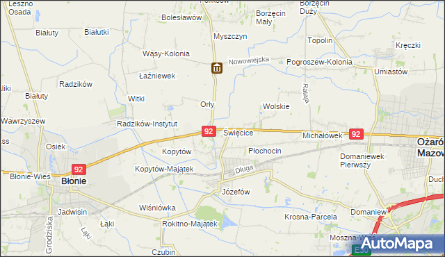 mapa Święcice gmina Ożarów Mazowiecki, Święcice gmina Ożarów Mazowiecki na mapie Targeo