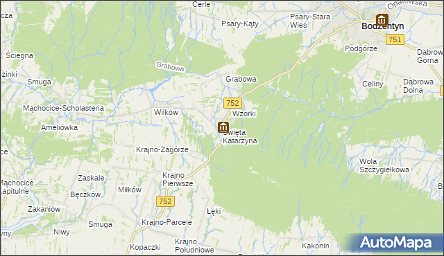 mapa Święta Katarzyna gmina Bodzentyn, Święta Katarzyna gmina Bodzentyn na mapie Targeo