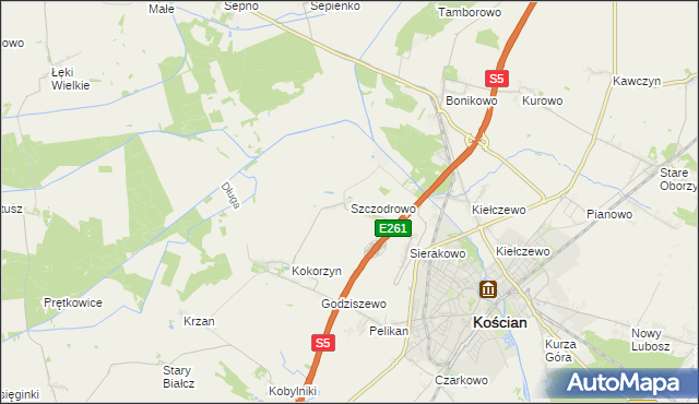 mapa Szczodrowo gmina Kościan, Szczodrowo gmina Kościan na mapie Targeo