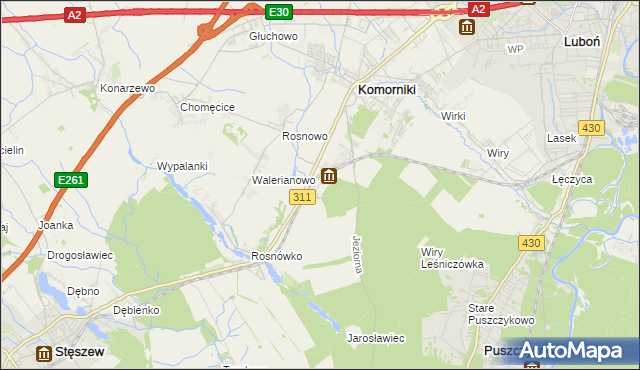 mapa Szreniawa gmina Komorniki, Szreniawa gmina Komorniki na mapie Targeo