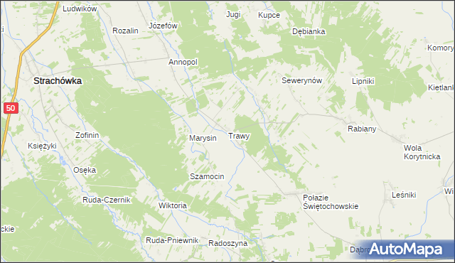 mapa Trawy, Trawy na mapie Targeo