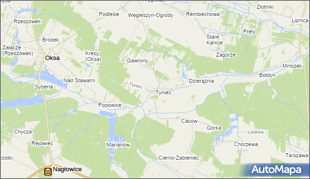 mapa Tyniec gmina Oksa, Tyniec gmina Oksa na mapie Targeo