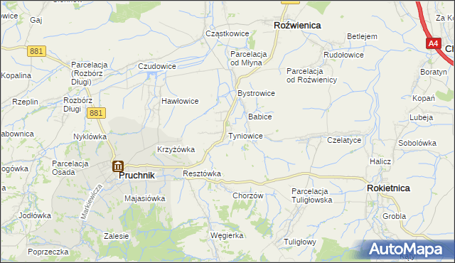 mapa Tyniowice, Tyniowice na mapie Targeo