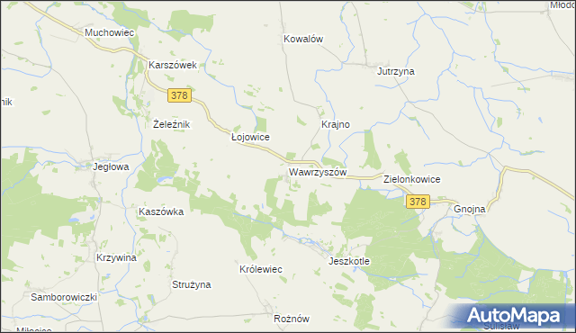 mapa Wawrzyszów gmina Wiązów, Wawrzyszów gmina Wiązów na mapie Targeo