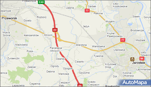 mapa Wierzbna gmina Pawłosiów, Wierzbna gmina Pawłosiów na mapie Targeo