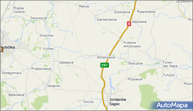 mapa Wilczkowice gmina Jordanów Śląski, Wilczkowice gmina Jordanów Śląski na mapie Targeo