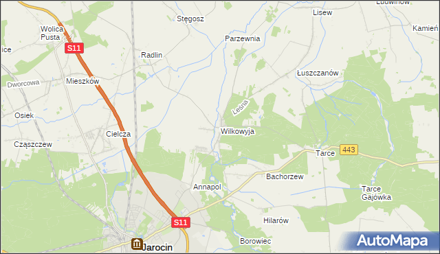 mapa Wilkowyja gmina Jarocin, Wilkowyja gmina Jarocin na mapie Targeo