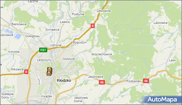 mapa Wojciechowice gmina Kłodzko, Wojciechowice gmina Kłodzko na mapie Targeo