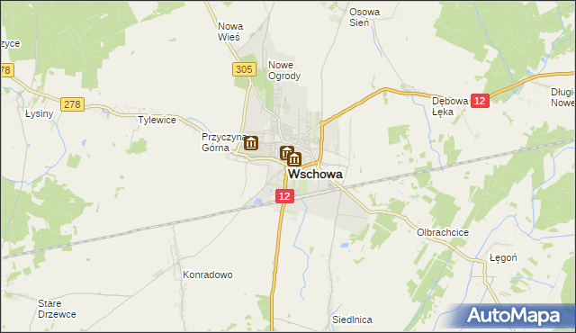 mapa Wschowa, Wschowa na mapie Targeo