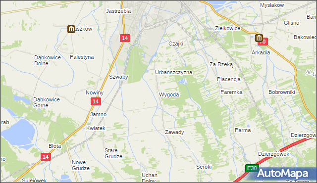 mapa Wygoda gmina Łowicz, Wygoda gmina Łowicz na mapie Targeo