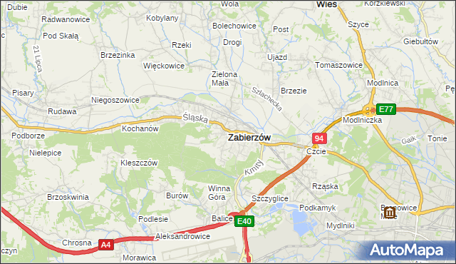 mapa Zabierzów powiat krakowski, Zabierzów powiat krakowski na mapie Targeo
