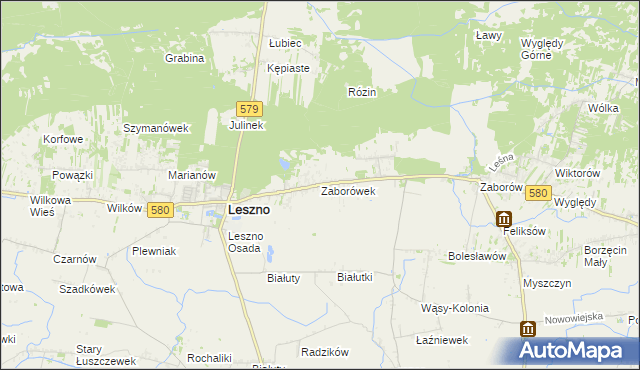 mapa Zaborówek gmina Leszno, Zaborówek gmina Leszno na mapie Targeo