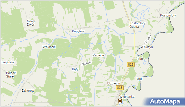 mapa Zagacie gmina Kodeń, Zagacie gmina Kodeń na mapie Targeo