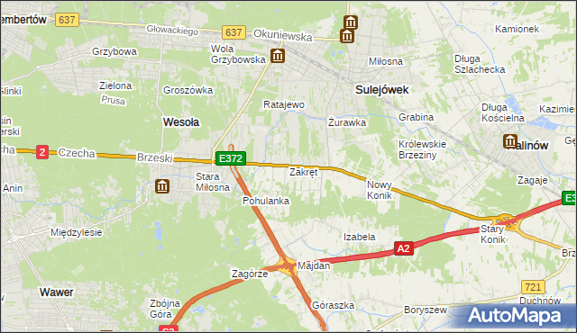 mapa Zakręt gmina Wiązowna, Zakręt gmina Wiązowna na mapie Targeo