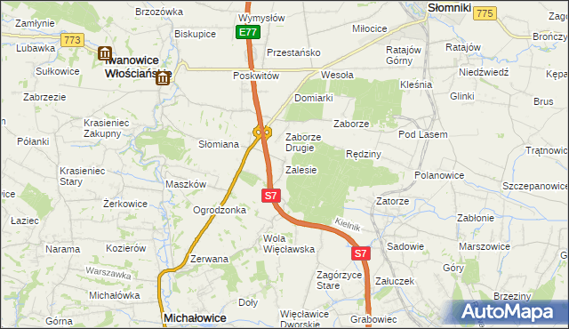 mapa Zalesie gmina Iwanowice, Zalesie gmina Iwanowice na mapie Targeo