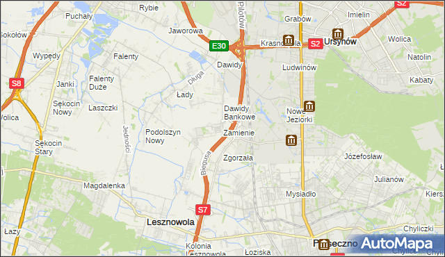 mapa Zamienie gmina Lesznowola, Zamienie gmina Lesznowola na mapie Targeo