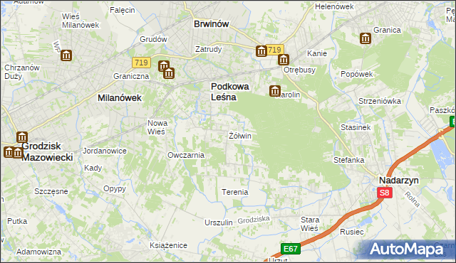 mapa Żółwin gmina Brwinów, Żółwin gmina Brwinów na mapie Targeo