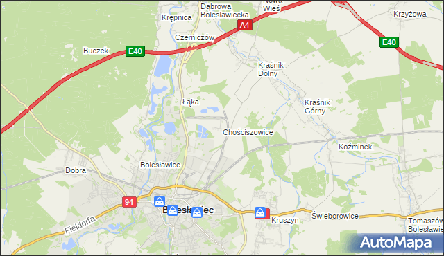 mapa Chościszowice, Chościszowice na mapie Targeo