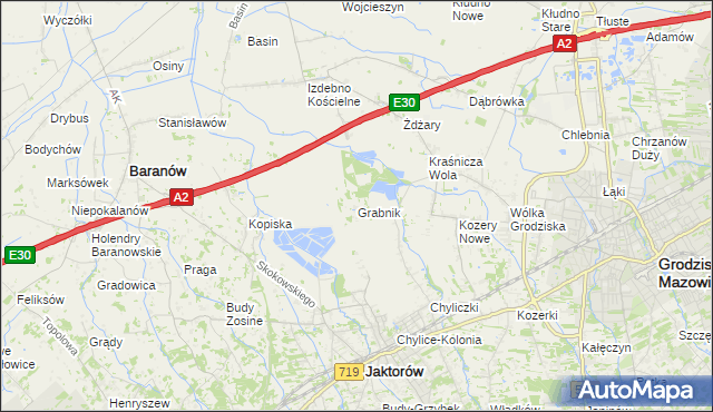 mapa Grabnik gmina Jaktorów, Grabnik gmina Jaktorów na mapie Targeo