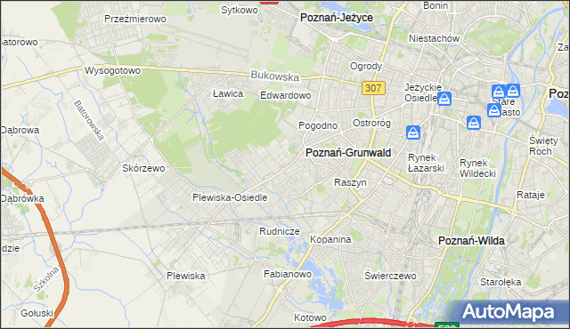 mapa Grunwald gmina Poznań, Grunwald gmina Poznań na mapie Targeo