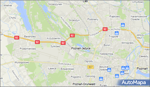 mapa Jeżyce gmina Poznań, Jeżyce gmina Poznań na mapie Targeo