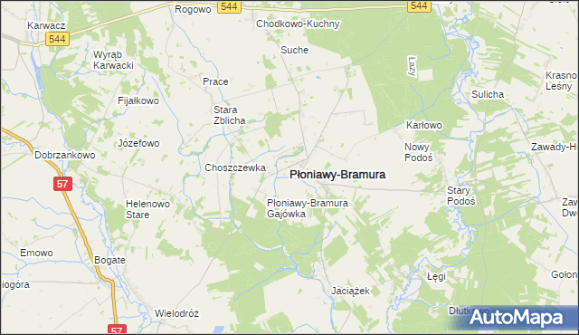 mapa Płoniawy-Bramura, Płoniawy-Bramura na mapie Targeo