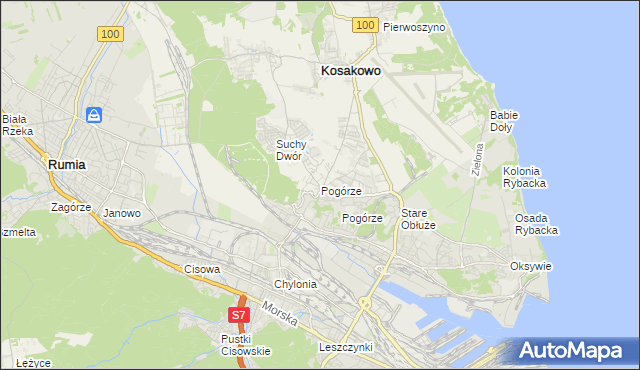 mapa Pogórze gmina Kosakowo, Pogórze gmina Kosakowo na mapie Targeo