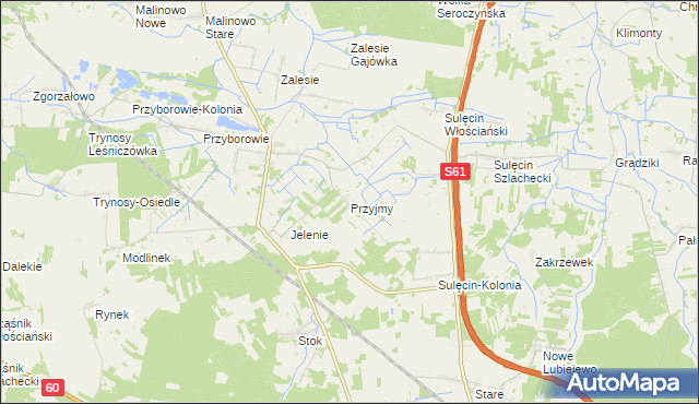 mapa Przyjmy gmina Ostrów Mazowiecka, Przyjmy gmina Ostrów Mazowiecka na mapie Targeo