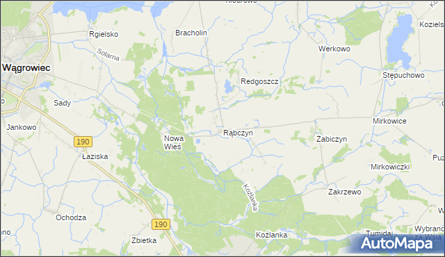 mapa Rąbczyn gmina Wągrowiec, Rąbczyn gmina Wągrowiec na mapie Targeo