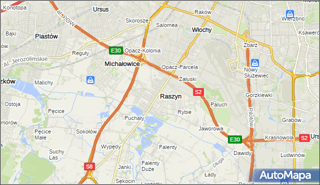 mapa Raszyn powiat pruszkowski, Raszyn powiat pruszkowski na mapie Targeo