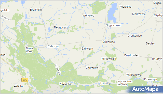 mapa Żabiczyn gmina Mieścisko, Żabiczyn gmina Mieścisko na mapie Targeo