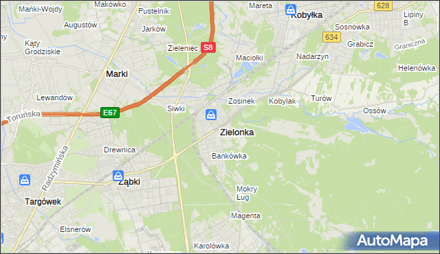 mapa Zielonka powiat wołomiński, Zielonka powiat wołomiński na mapie Targeo