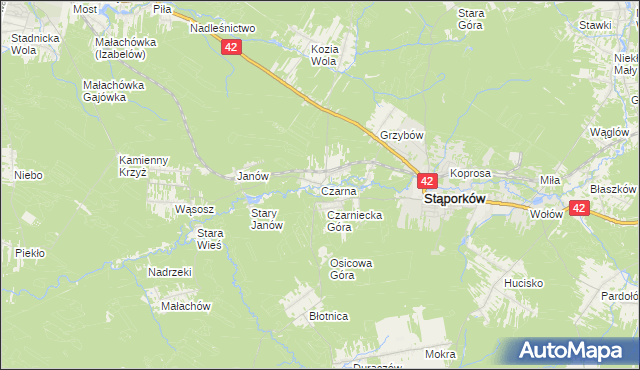 mapa Czarna gmina Stąporków, Czarna gmina Stąporków na mapie Targeo