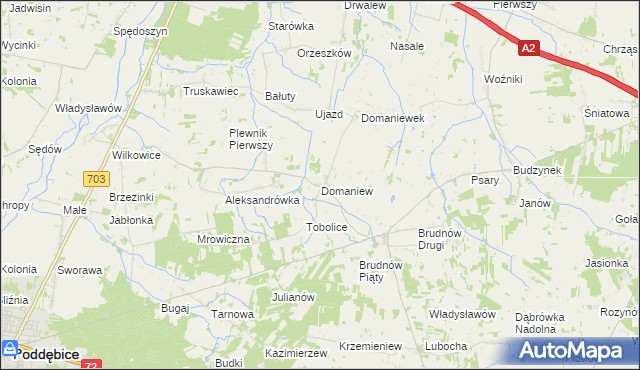 mapa Domaniew gmina Dalików, Domaniew gmina Dalików na mapie Targeo