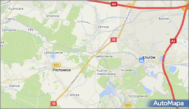 mapa Nieborowice, Nieborowice na mapie Targeo