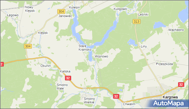 mapa Wojnowo gmina Kargowa, Wojnowo gmina Kargowa na mapie Targeo