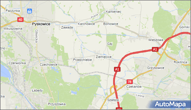 mapa Ziemięcice, Ziemięcice na mapie Targeo