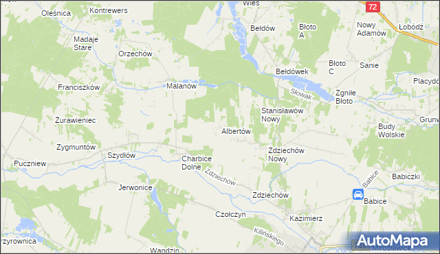 mapa Albertów gmina Lutomiersk, Albertów gmina Lutomiersk na mapie Targeo